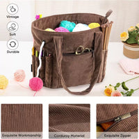 Corduroy Yarn Storage Bag Large Capacity Handbag for Knitting Crochet Tools