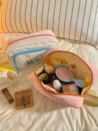 Cartoon Embroidered Large Capacity Portable Travel Cosmetic Bag with Compartments