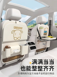Car Seat Back Organizer with Foldable Table and Kick Mat, Multi-Pocket Storage for Kids and Travel