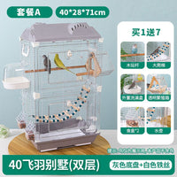 Large Wooden Bird Cage for Parakeets Cockatiels Peonies and Other Small Birds, Double-Layer Villa Design