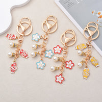 Japanese Style Cherry Blossom & Koi Fish Pearl Keychain for Bags and Gifts
