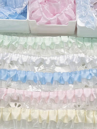 DIY Double-Layer Pleated Lace Ribbon Trim with Mini Bows for Craft and Decoration