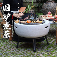 Outdoor Patio Fire Pit Grill with Cast Iron Plate and Pot for BBQ, Tea, and Crab Boiling