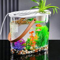 Portable Desktop Fish Tank with Lid for Home Living Room, Clear Hydroponic Micro-Landscape Goldfish Bowl Ornament