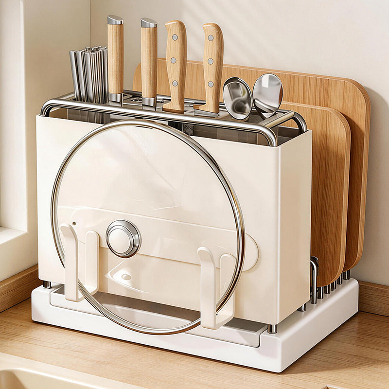 Multifunctional Kitchen Knife Holder with Chopping Board Rack and Utensil Caddy