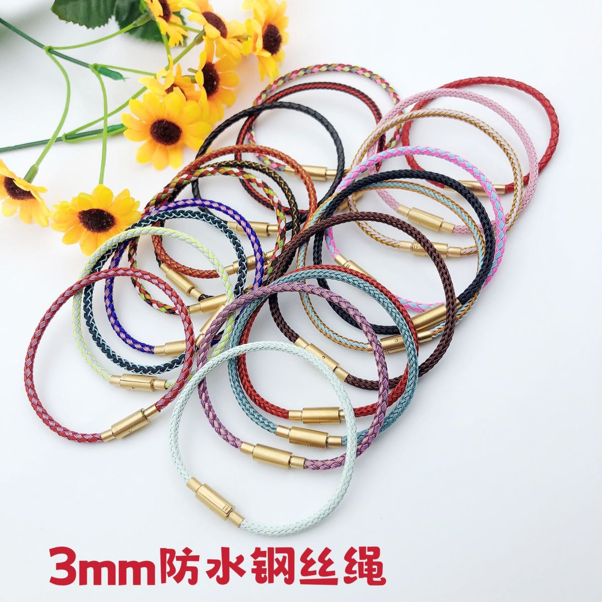 3mm Waterproof Steel Wire Rope Bracelet with Frosted Clasp for Charms, Adjustable Length