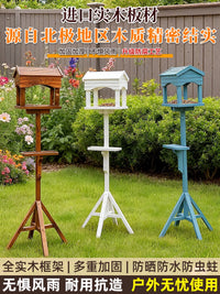 Outdoor Wooden Bird Feeder with Rainproof Roof for Garden and Yard, Parrot Birdhouse