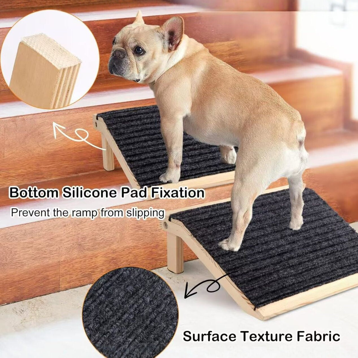 Wooden Pet Ramp Stairs for Small Dogs - Portable Anti-Slip Steps