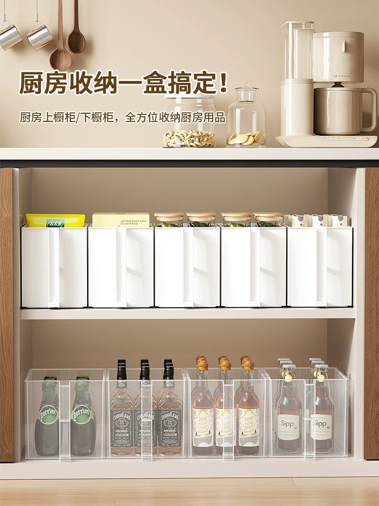 Stackable Under-Sink Cabinet Organizer Bins for Kitchen and Pantry Storage