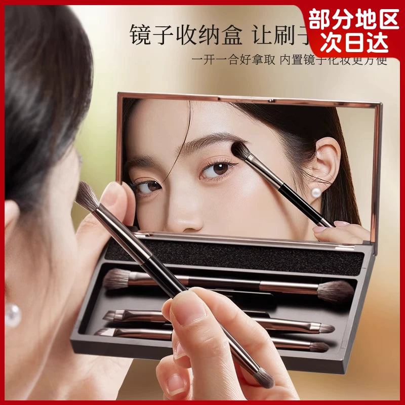 Dual-Ended Makeup Brush Travel Set with Mirror & Storage Case