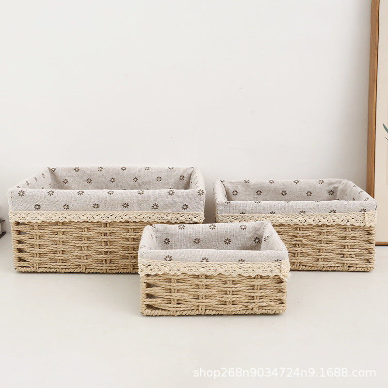 Hand-Woven Storage Basket for Home Desktop Bedroom Keys Sundries Cosmetics Toys Snacks