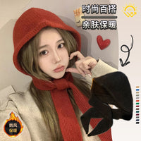 Women's Knitted Scarf-Hat Combo, Thickened Warm Neck Protection Shawl for Autumn/Winter