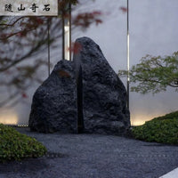 Black Mountain Stone Water Basin Irregular Flowing Stone Sculpture for Dry Landscape Gardens