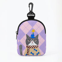 Cute Cat Print Polyester Coin Purse Water-Resistant Zipper Pouch Multi-functional Mini Earphone Bag