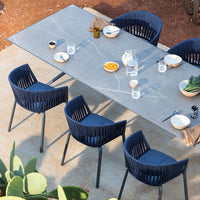Outdoor Rock Slab Dining Table and Woven Rattan Chair Set for Patio Garden Balcony