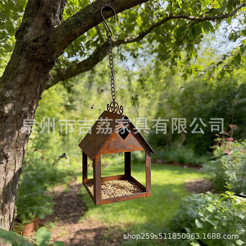 Rustic Iron Hanging Bird Feeder House Ornament