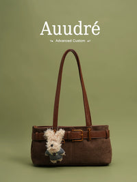 Auudre Vintage Contrast Shoulder Bag for Women, Large Capacity Commuter Tote