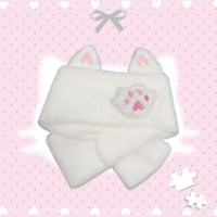 Sweet Dessert Cat Ear Scarf with Paw Print, Japanese Style Plush Warm Winter Neck Warmer