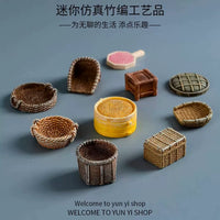 Miniature Woven Bamboo Basket for Micro Landscape DIY Decor