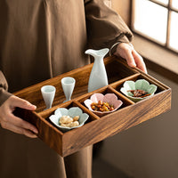 Japanese Style Afternoon Tea Dessert Plate Set Solid Wood Fruit Tray Divided Snack Platter Zen Home Teahouse Fruit Holder
