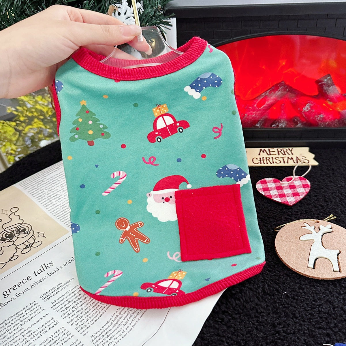 Christmas Pet Vest for Small Dogs and Cats, Thermal De Velvet Cotton, Festive Design