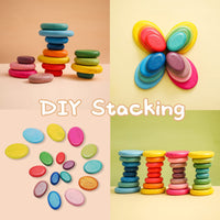 Wooden Rainbow Stacking Stones Educational Toy for Kids