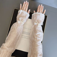 Ice Silk UV Protection Arm Sleeves for Women with Bowknot Detail