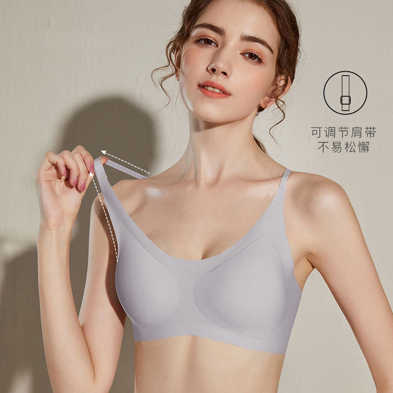 Women's Seamless Wireless Bra with Fixed Cups and Back Closure, Gathered Nude Feel, One-Piece Design