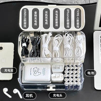 Desktop Double-Layer Cable Organizer Box with Dustproof Compartments for Phone Chargers and Power Cords