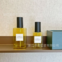 Portable Flat Square Refillable Spray and Lotion Bottles for Travel, Gold Translucent