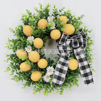Spring Artificial Green Grass Wreath with Lemon & Olive Branches, Front Door Hanging Decoration for Home Decor