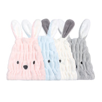 Kids Cartoon Coral Fleece Hair Drying Cap with Rabbit Ears - Super Absorbent Quick Dry Bath Hat for Girls