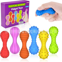 Textured Fidget Dumbbell Sensory Toys 6-Pack for Stress and Anxiety Relief