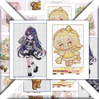 Perler Bead Pattern Stickers for Girls, Cute Cartoon Pixel Art Designs, 18 Sheets