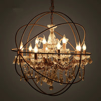 Industrial Globe Chandelier with Crystal Accents for Bar, Cafe, or Living Room