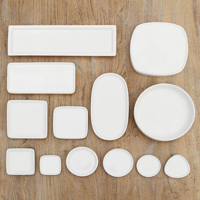 Ceramic Plant Pot Saucer, Round, Oval, and Rectangular White Porcelain Drip Trays for Succulents and Potted Plants