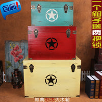 Vintage Wooden Storage Trunk with Lock, Retro Decorative Treasure Chest