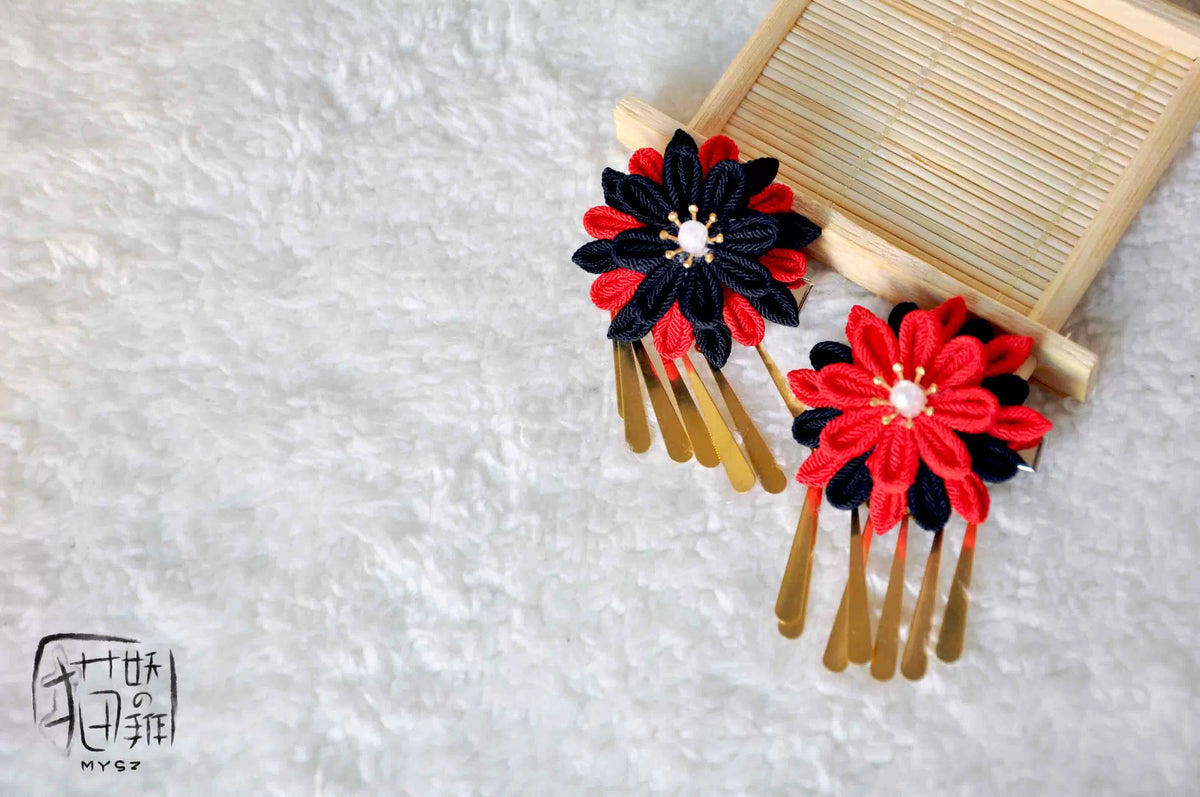 BJD Doll Japanese Style Fabric Hair Clip "Eternal Night" for 1/3, Uncle, and Large Female Dolls