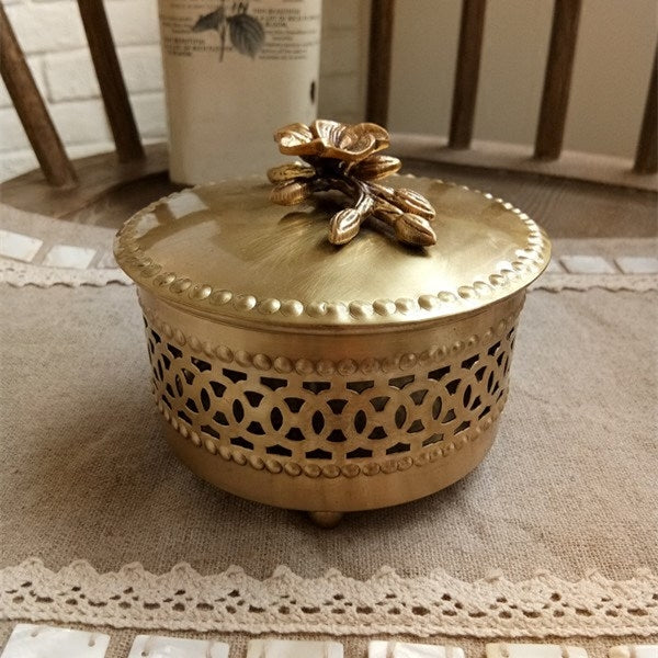 Handmade Vintage Indian Carved Copper Jewelry Storage Box