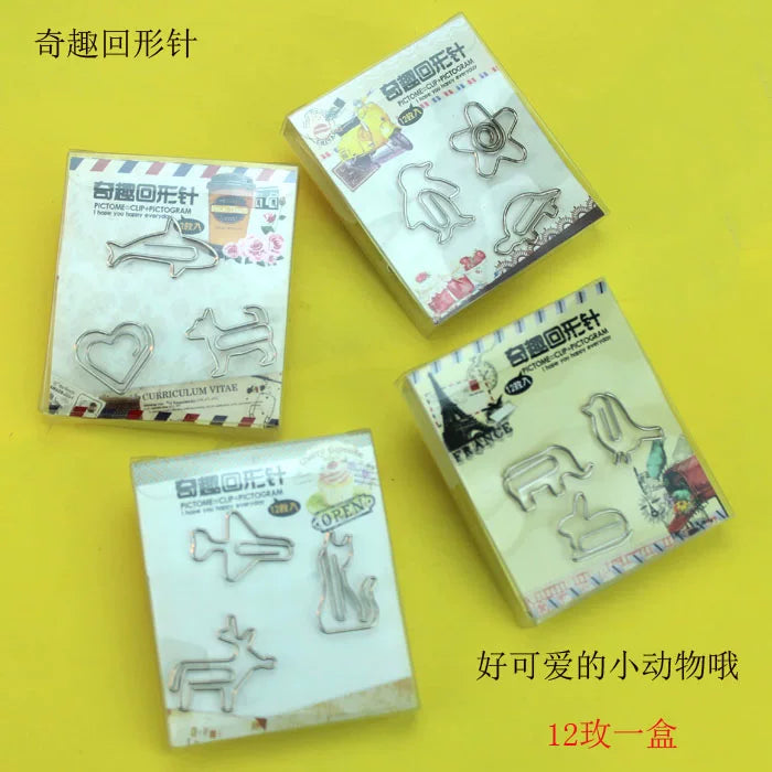 Cute Animal Shaped Paper Clips, 12-Pack Novelty Bookmarks for Stationery Gifts