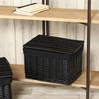 Handwoven Wicker Storage Basket with Lid or Open Top, Laundry Hamper and Organizer for Home
