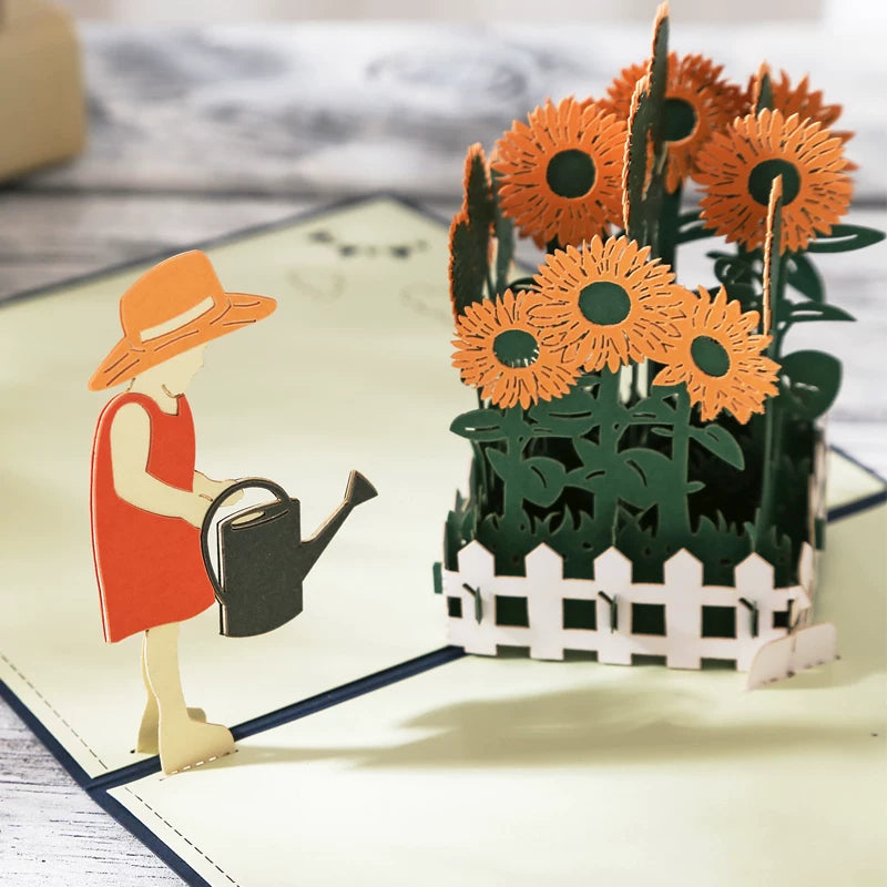 Sunflower 3D Pop-Up Greeting Card for Teachers, Thank You, Birthday, New Year Gift