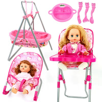 Doll High Chair and Rocker Playset with Baby Doll for Kids