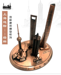 Shanghai Oriental Pearl Jin Mao Tower World Financial Center Metal Model Souvenir with Light-Up Base
