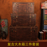 Vintage Wooden Storage Trunk with Lock, Retro Decorative Treasure Chest