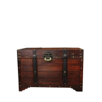 Vintage Wooden Storage Trunk with Lock, Retro Decorative Treasure Chest
