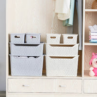 Thickened Lidded Storage Basket Plastic Organizer Box for Desktop Snacks and Sundries, Breathable Rattan-Imitation