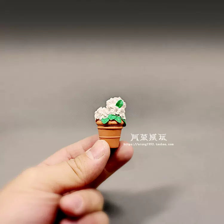 Miniature White Flower Potted Plant Model