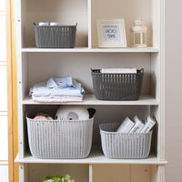Plastic Woven Storage Basket with Handle for Clothes, Toys, and Sundries