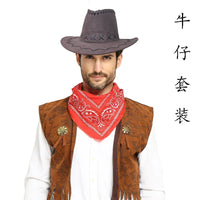 Halloween Western Cowboy Vest, Hat, and Bandana Cosplay Costume for Adults and Kids